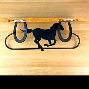Vintage Wood & Metal Horse & Horseshoe Wall Shelf 17 1/2"× 5"